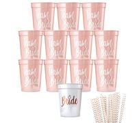 Lot de 12 gobelets Team Bride JGA réutilisables avec 6 modèles de pailles pour enterrement de vie de jeune fille, enterrement de vie de jeune fille, fête de fiançailles, enterrement de vie de jeune