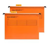 Lot de 12 Grande Dossiers Suspendus Foolscap avec Onglets et inserts en Carte, Orange, Mesure 41 x 25 x 37 cm pour papier 36 cm x 24 cm, en Polypropylène, pour Bureau Maison