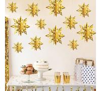 Lot de 12 grandes guirlandes de flocons de neige en papier 3D pour Noël, hiver, vacances, Nouvel An, décoration de la maison (doré)