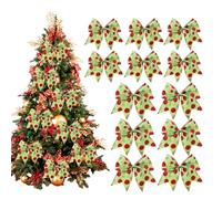 Lot de 12 grands nœuds de Noël pour 15,2 cm - Décoration de sapin de Noël rustique faite à la main avec pois scintillants pour la maison