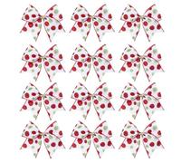 Lot de 12 grands nœuds de Noël pour couronnes de Noël - 15,2 cm - À pois rouges et verts à paillettes - Rustique - Fait à la main - Pour cheminées