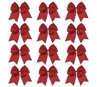 Lot de 12 grands nœuds élastiques faits main for pom-pom girls, accessoires for cheveux, for l'école, le collège, les adolescentes Pour Femmes(Wine Red)