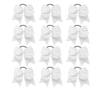 Lot de 12 grands nœuds élastiques faits main for pom-pom girls, accessoires for cheveux, for l'école, le collège, les adolescentes Pour Femmes(WHITE)