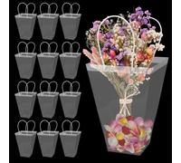 Lot de 12 grands sacs de fleurs transparents, étanches, avec anse, pour fête des mères, mariage, sacs cadeaux, portables, indéchirables