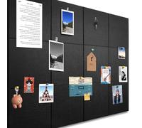 Lot de 12 grands tableaux d'affichage, 120 x 90 cm, en feutre autocollant, avec 90 punaises, 9 mm d'épaisseur, pour photos, notes, mémo, pour la maison, la cuisine, le bureau, l'école, noir