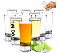 Lot de 12 grands verres à shot réutilisables transparents à base lourde pour vodka, brandy, cocktail, whisky et tequila - 90 ml