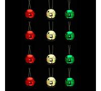 Lot de 12 grelots brillants - Rouge, vert et or