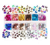 Lot de 12 grilles/boîte de 5 mm de paillettes holographiques pour manucure en résine époxy, paillettes 3D brillantes pour sequences de papillon, artisanat, fabrication de bijoux, flocons
