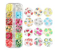 Lot de 12 grilles/boîte de slime à fruits en polymère 3D - Perles en argile souple - Résine époxy UV - Remplissage de moules - Pour décoration d'ongles - Résine époxy UV