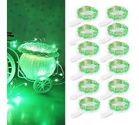 Lot de 12 guirlandes lumineuses à piles, 2 m 20 LED, guirlandes lumineuses en fil d'argent étanche, guirlandes lumineuses étoilées pour décoration de Noël, fête de mariage, chambre à coucher - Vert
