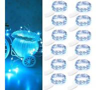 Lot de 12 guirlandes lumineuses à piles, 2 m 20 LED, guirlandes lumineuses en fil d'argent étanche, guirlandes lumineuses étoilées pour chambre à coucher, fête de mariage, décoration de Noël - Bleu