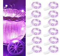 Lot de 12 guirlandes lumineuses à piles, 2 m 20 LED, guirlandes lumineuses étanches en fil d'argent, guirlandes lumineuses étoilées pour chambre à coucher, fête de mariage, décoration de Noël - Violet