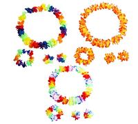 Lot de 12 Hawaien Collier, Bracelet, Coiffe, Couronne de Fleurs, Collier de Fête et Plage, pour Décoration de Fête Fleurs Hawaïennes pour Fête sur Le Thème Tropical Hawaïen, Bar, Vacances