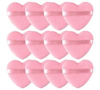 Lot de 12 houppettes en peluche douce en forme de cœur lavables et réutilisables pour fond de teint, poudre libre et maquillage liquide ou poudre - Éponges pour le corps et le visage - Rose