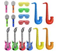 Lot de 12 instruments de musique gonflables avec 4 verres, guitare gonflable, accessoires de fête, décoration de fête rock, accessoires de cabine photo, cosplay de vacances