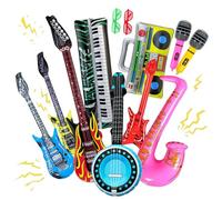 Lot de 12 instruments gonflables pour fête, photomaton, guitare, basse, luth, saxophone, piano, micro, lunettes, rock star, jouets de fête pour anniversaire, carnaval, fête