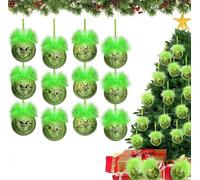 Lot de 12 jolies boules de Noël en forme d'elfe vert avec poils verts pelucheux, boules de Noël à suspendre pour sapin de Noël, cheminées, guirlandes, travaux manuels, décoration de maison, école,