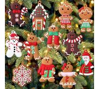 Lot de 12 jolies décorations de Noël, bonhomme de neige, décoration de sapin de Noël, figurines en plastique, sucre, biscuits, maison pour sapin de Noël, décorations de fête