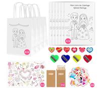 Lot de 12 Kits Coffret Cadeau Mariage Enfant 122 Pièces Livres de Coloriage Sets de Table à Colorier Crayons Autocollants et Sacs à Offrir Activités Calmes et Ludiques pour Enfants Décoration de Table
