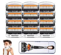 Lot de 12 lames à 6 couches, 1 poignée, 48 recharges, lot de lames de rasoir de rechange pour homme avec poignée, lames ultra tranchantes en acier inoxydable pour un rasage lisse, le visage, la tête