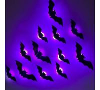 Lot de 12 lumières décoratives 3D en forme de chauve-souris à LED - Autocollants phosphorescents pour Halloween - Autocollants muraux phosphorescents à suspendre pour la maison, les bars et les fêtes