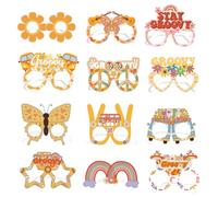 Lot de 12 lunettes de fête hippie, couleurs insolites, pour accessoires de photomaton, lunettes en papier rétro bohème