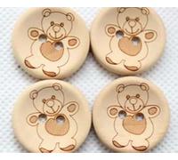Lot de 12 magnifiques boutons ronds en bois naturel avec imprimé en peluche - 25 mm - 2 trous à coudre - Pour bricolage, artisanat, scrapbooking, vêtements d'enfants, vestes, chapeaux, grenouillères