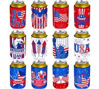 Lot de 12 manchons de refroidissement en néoprène pour canettes du 4 juillet - Pour le jour de l'indépendance - Pour boissons de soda et de bière - Fournitures de fête du 4 juillet
