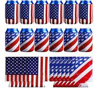 Lot de 12 manchons de refroidissement pour canettes de bière du 4 juillet - Motif drapeau américain - En néoprène - Pour canettes de bière de 355 ml