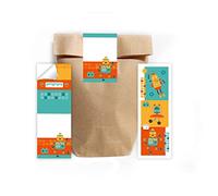 Lot de 12 marque-pages + 12 sachets cadeaux (naturel) + 12 autocollants Robot Petit cadeau pour anniversaire d'enfant garçon fille