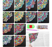 Lot de 12 marque-pages 5D - Peinture diamant - En cuir - Mandala - Lotus - Pour la lecture - Cadeau pour les amateurs de livres (BJ16)