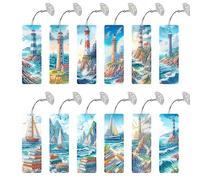 Lot de 12 marque-pages de peinture diamant à faire soi-même, motifs de paysage animal, diamants de forme irrégulière, marque-page pour débutants, choix idéal pour la maison et le bureau