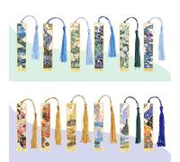 Lot de 12 marque-pages en métal de style peinture à l'huile avec pompon doré creux Van Gogh Monet pour les amateurs de livres, écrivains, lecteurs, étudiants, enseignants, cadeaux d'anniversaire et de