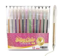 Lot de 12 marqueurs à encre lisse à paillettes avec encre lisse et stylos de bricolage scintillants, résistants aux taches, séchage rapide, sans acide, kit de peinture professionnelle avec pointe fine