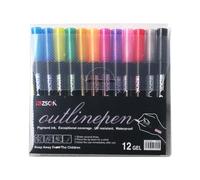 Lot de 12 marqueurs colorés à paillettes pour enfants - Double ligne pour les arts et les contours double ligne