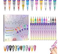 Lot de 12 marqueurs de couleur pour nail art, pinceaux de peinture pour nail art, outils d'art pour graffiti, pointillage, bricolage, stylo de dessin d'ongles 3D
