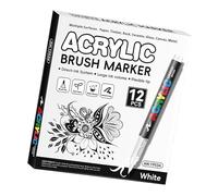 Lot de 12 marqueurs de peinture acrylique liquide blanc/noir avec pointe pinceau souple pour dessin, fabrication de cartes, journal intime, pointe souple