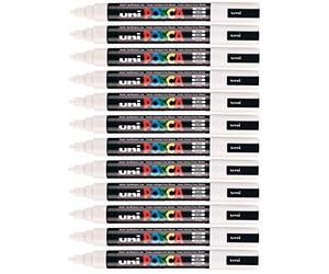 Lot de 12 marqueurs de peinture Uni Posca PC-5M à pointe ogive moyenne de 2,5 mm pour toutes surfaces en métal, bois, plastique, tissu, verre, pierre