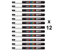 Lot de 12 marqueurs Posca PC-1MR blanc | pointe extra-fine calibrée