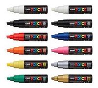 Uni Posca - Lot de 12 marqueurs professionnels, marqueurs noir et blanc supplémentaires - PC-8K