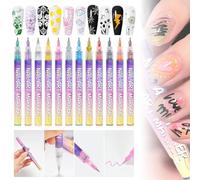 Lot de 12 marqueurs professionnels pour nail art avec 12 couleurs intenses pour manucure créative, idées de design artistique précise, blanc, 1,4 x 14,8 x 13,8 cm