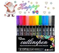Lot de 12 marqueurs scintillants pour surligneur, ensemble de marqueurs de contour 2026, stylos à double ligne à paillettes pour cartes, scrapbooking, loisirs créatifs