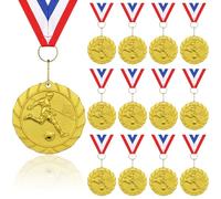 Lot de 12 médailles de football dorées pour enfants et adultes - Prix des champions avec rubans tricolores pour gagnants, matchs et événements