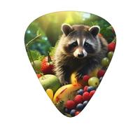 Lot de 12 médiators à imprimé raton laveur sur fruits - Médiators fins, moyens et épais - Convient pour guitare, basse, guitare électrique et ukulélé