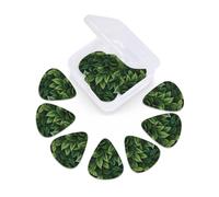 Lot de 12 médiators avec étui de rangement - Motif feuilles vertes - Pour guitare basse électrique acoustique - 0,46 mm, 0,71 mm, 0,96 mm - Pour débutants et musiciens