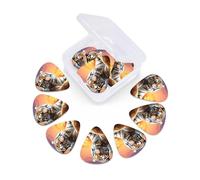 Lot de 12 médiators avec étui de rangement Motif tigre coloré coucher de soleil pour guitare basse acoustique électrique 0,46 mm, 0,71 mm, 0,96 mm, fins, moyens et lourds pour débutants et musiciens