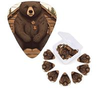 Lot de 12 médiators de guitare 3 épaisseurs différentes avec boîte de rangement rustique Lodge Bear Accessoires de guitare moyennement fins 4 pièces 0,46 mm 4 pièces 0,71 mm 4 pièces 0,96 mm