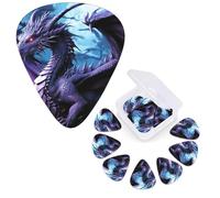 Lot de 12 médiators de guitare 3 épaisseurs différentes Violet Dragon Violet Moon Médiators de guitare électrique avec boîte de rangement pour guitare acoustique