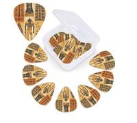 Lot de 12 médiators de guitare Ancient Egypt Tribe Series avec boîte de rangement de rangement, 3 épaisseurs différentes en celluloïd, médiators d'art abstrait pour guitare acoustique, électrique