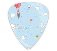 Lot de 12 médiators de guitare avec boîte fine, cheval volant avec ballons en forme de cœur, design girly de dessin animé enfantin, coffret cadeau spécial plectres de guitare pour guitariste